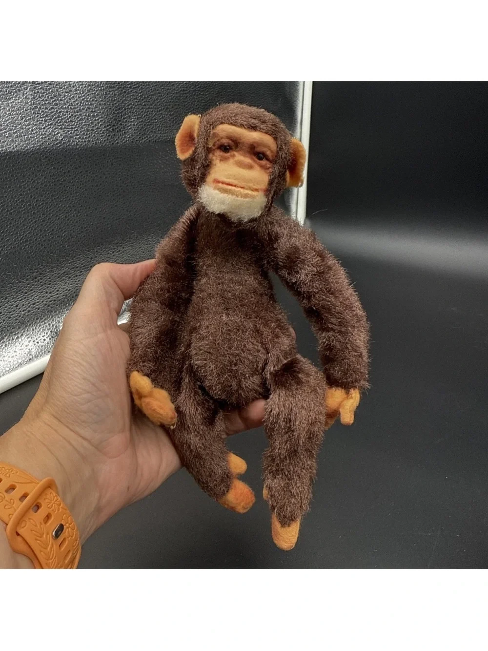 Vintage Stuffed Articulating Monkey Set Of 2 Mid Century 5” & 9” Head To Toe
